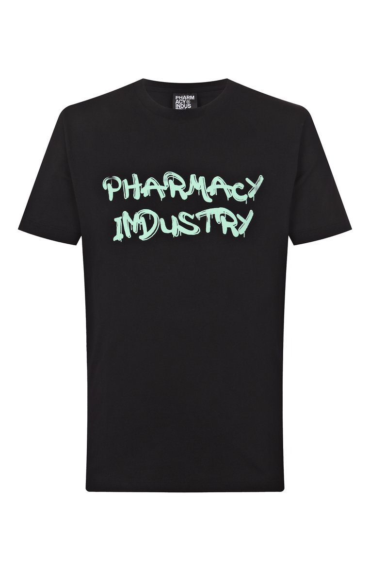 Мужская хлопковая футболка PHARMACY INDUSTRY черного цвета, арт. PHABM00186 | Фото 1 (Рукава: Короткие; Материал внешний: Хлопок; Длина (для топов): Стандартные; Принт: С принтом; Стили: Гранж; Мужское Кросс-КТ: Футболка-одежда; Автоматизация ТО: Проставлено; Детали: Без декора; Автоматизация состава: Проставлено)