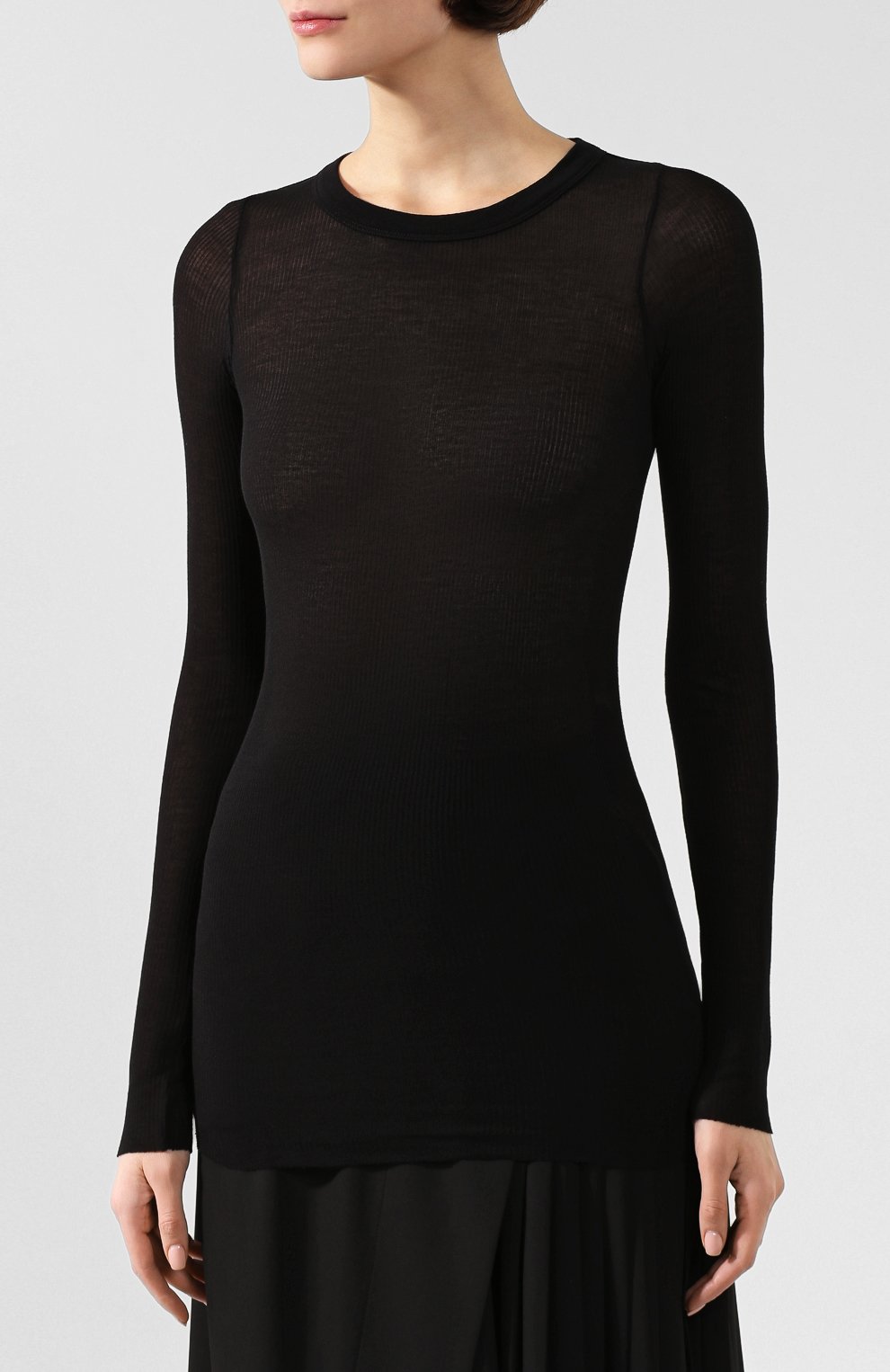 Лонгслив из смеси вискозы и шелка RICK OWENS черного цвета по цене 29950 руб., арт. RP20S1202/RC, фото 3 Лонгслив из смеси вискозы и шелка RICK OWENS, арт. RP20S1202/RC, фото 3