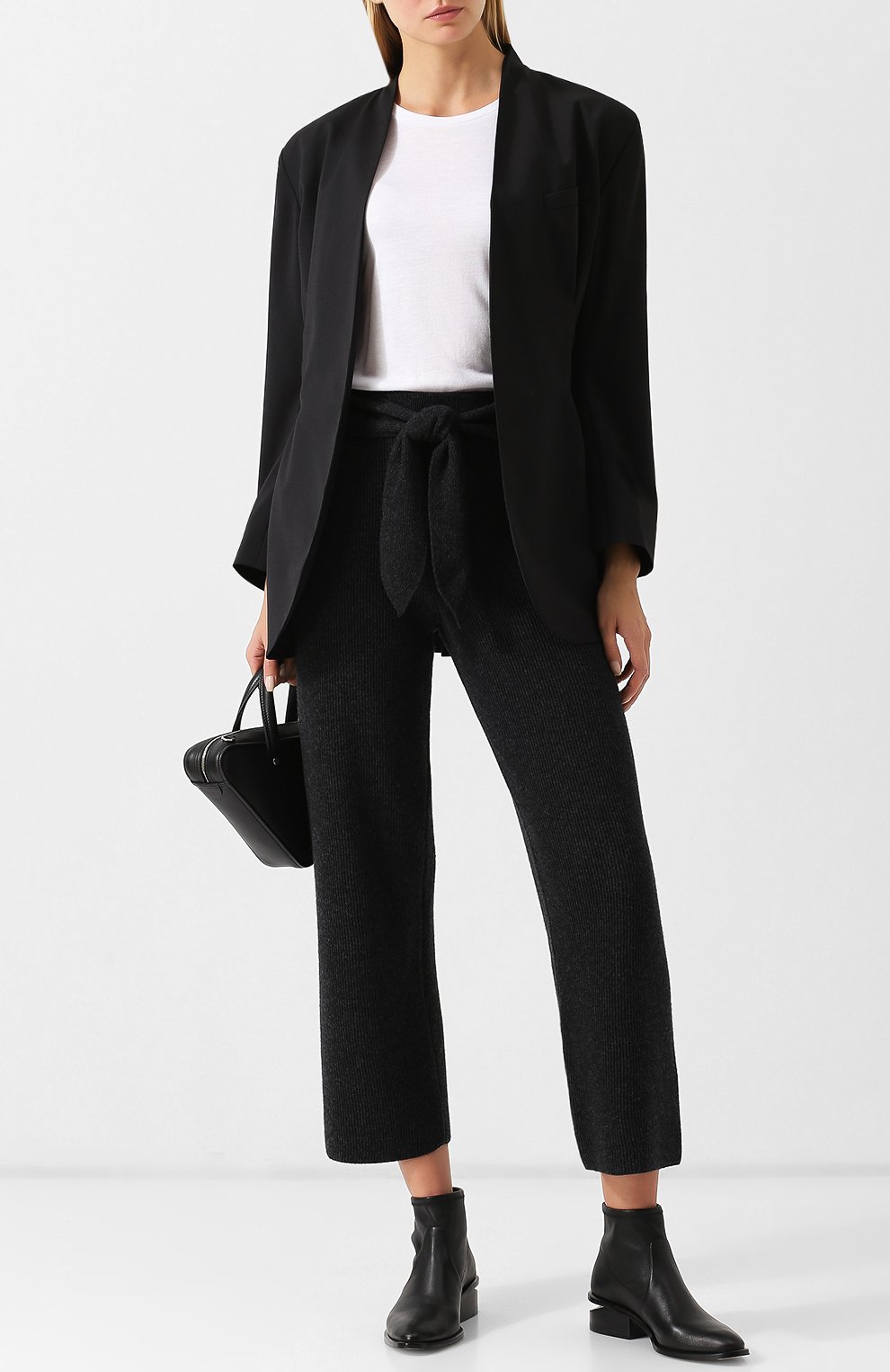 Укороченные вязаные брюки с поясом NANUSHKA, арт. TIGRE_CHARC0AL, фото 2