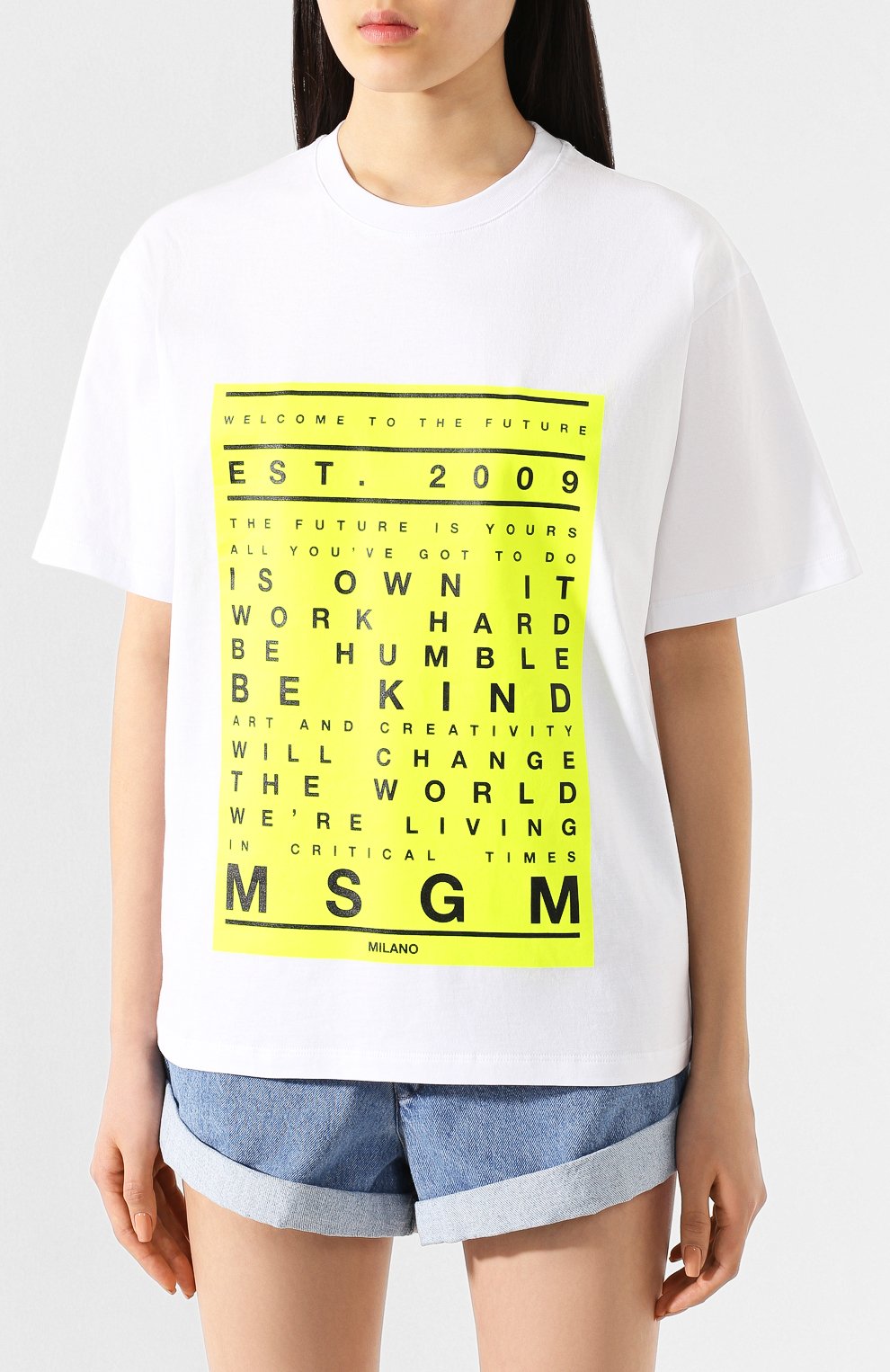Хлопковая футболка MSGM белого цвета по цене 12100 руб., арт. 2841MDM222 207298, фото 3 Хлопковая футболка MSGM, арт. 2841MDM222 207298, фото 3