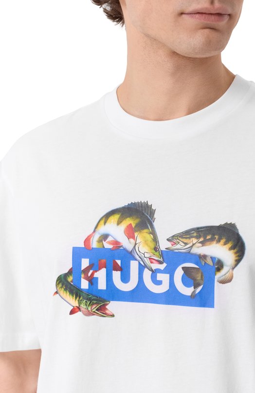 Хлопковая футболка HUGO Blue 50554349 Белый  50554349 Фото 5