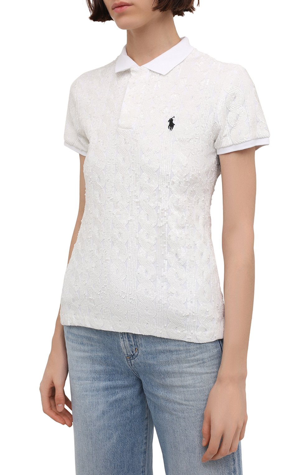 Хлопковое поло с отделкой пайетками POLO RALPH LAUREN, арт. 211814481, фото 3