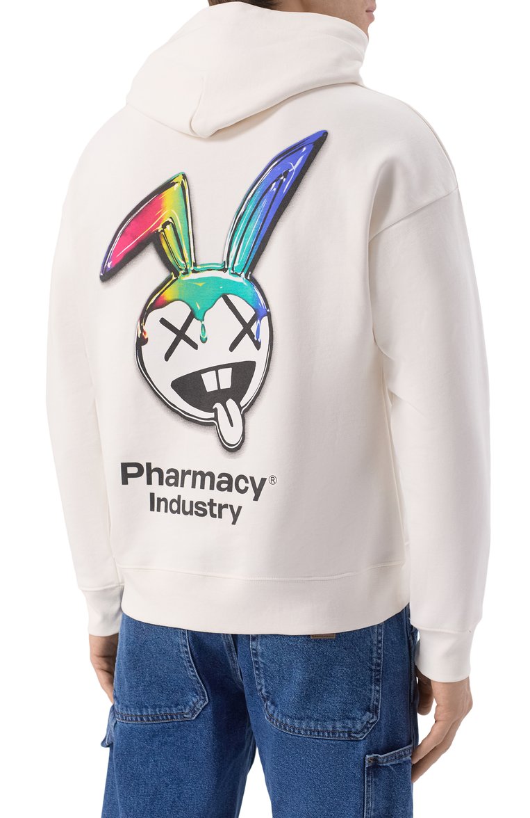 Мужской хлопковое худи PHARMACY INDUSTRY белого цвета, арт. PHABM00217 | Фото 4 (Материал внешний: Хлопок, Синтетический материал; Длина (для топов): Стандартные; Рукава: Длинные; Мужское Кросс-КТ: Худи-одежда; Принт: С принтом; Стили: Спорт-шик)