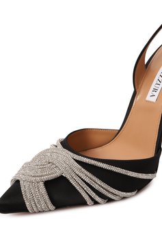 Женские текстильные туфли gatsby 105 AQUAZZURA черного цвета, арт. GASHIGL0/SAT | Фото 7 (Каблук высота: Высокий; Драгоценные камни: Проставлено; Подошва: Плоская; Материал внутренний: Натуральная кожа; Материал сплава: Проставлено; Материал внешний: Текстиль; Женское Кросс-КТ: Слингбэки; Каблук тип: Шпилька)