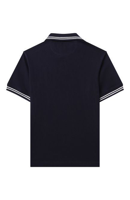 Детское хлопковое поло BRUNELLO CUCINELLI темно-синего цвета, арт. B0B13917TA | Фото 2 (Рукава: Короткие; Материал сплава: Проставлено; Драгоценные камни: Проставлено)