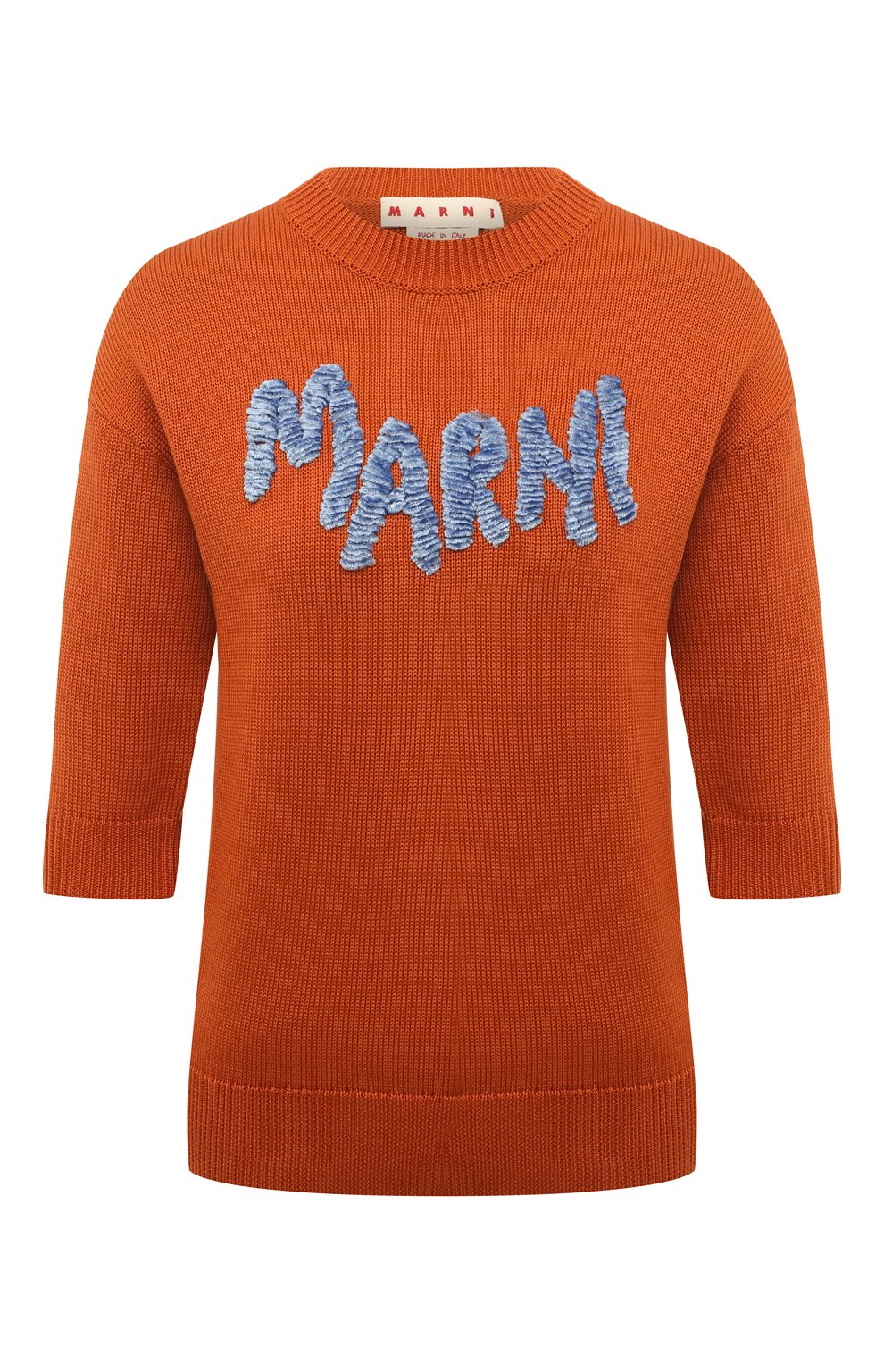 Хлопковый пуловер MARNI оранжевого цвета по цене 77500 руб., арт. GCMD0440EQ/UFCC20, фото 1 Хлопковый пуловер MARNI, арт. GCMD0440EQ/UFCC20, фото 1