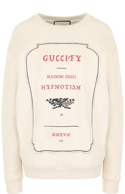 Женский хлопковый пуловер с круглым вырезом и принтом GUCCI, арт. 469250/X3N40