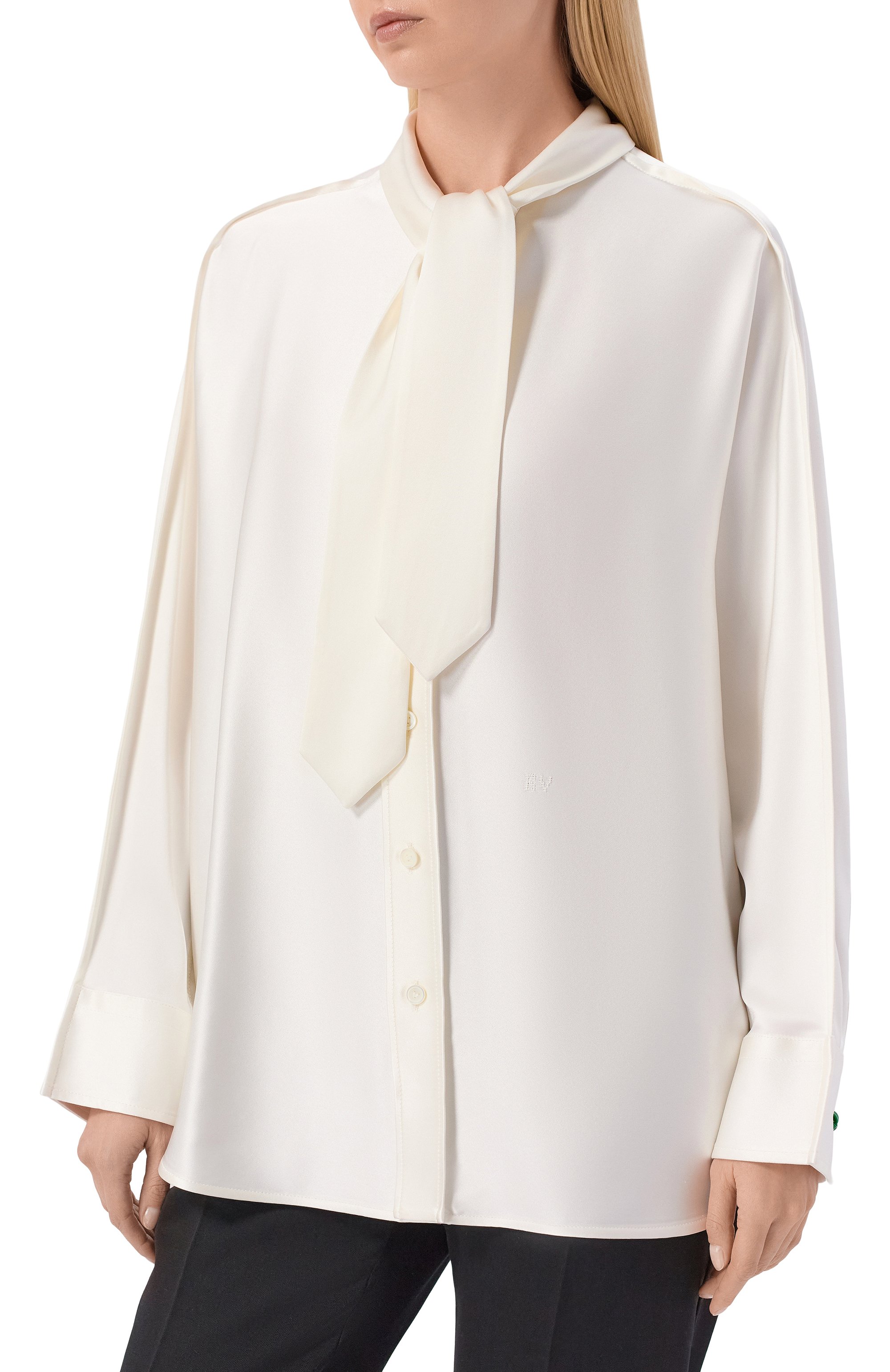 Шелковая блузка BOTTEGA VENETA кремового цвета по цене 369500 руб., арт. 862348/V6H10, фото 3 Шелковая блузка BOTTEGA VENETA, арт. 862348/V6H10, фото 3