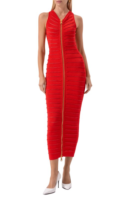 Платье из вискозы Balmain FF0R0170/KI96 Красный  FF0R0170/KI96 Фото 2