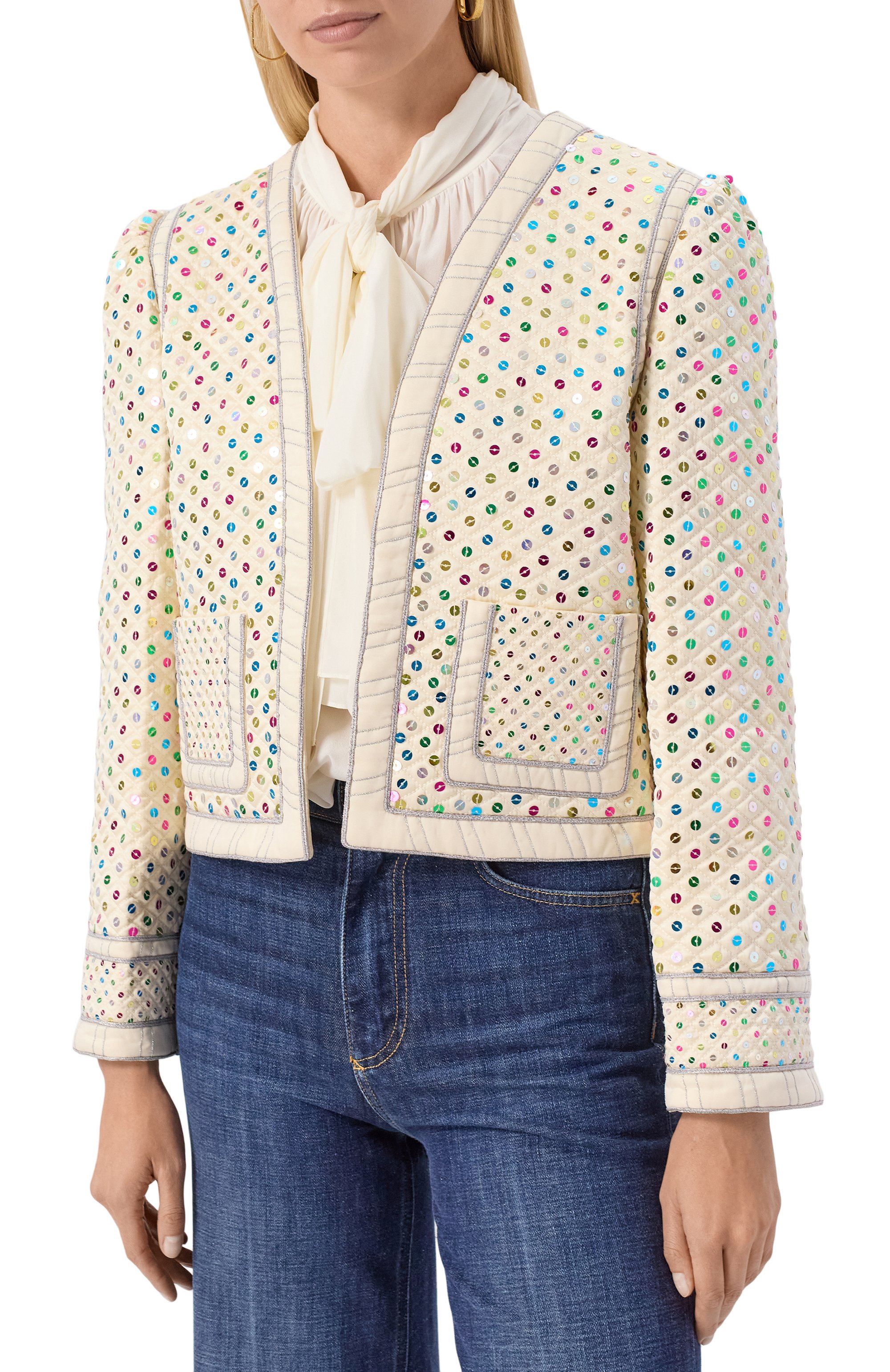 Шелковый жакет с отделкой пайетками VALENTINO, арт. BCE4NB8M6, фото 3