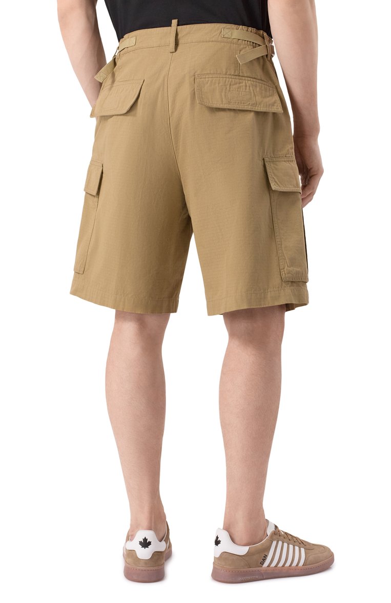 Мужские хлопковые шорты icon DSQUARED2 бежевого цвета, арт. S79MU0074/D35224 | Фото 4 (Длина Шорты М: Ниже колена; Принт: Без принта; Силуэт М (брюки): Кар�го; Случай: Повседневный; Стили: Кэжуэл; Материал внешний: Хлопок)