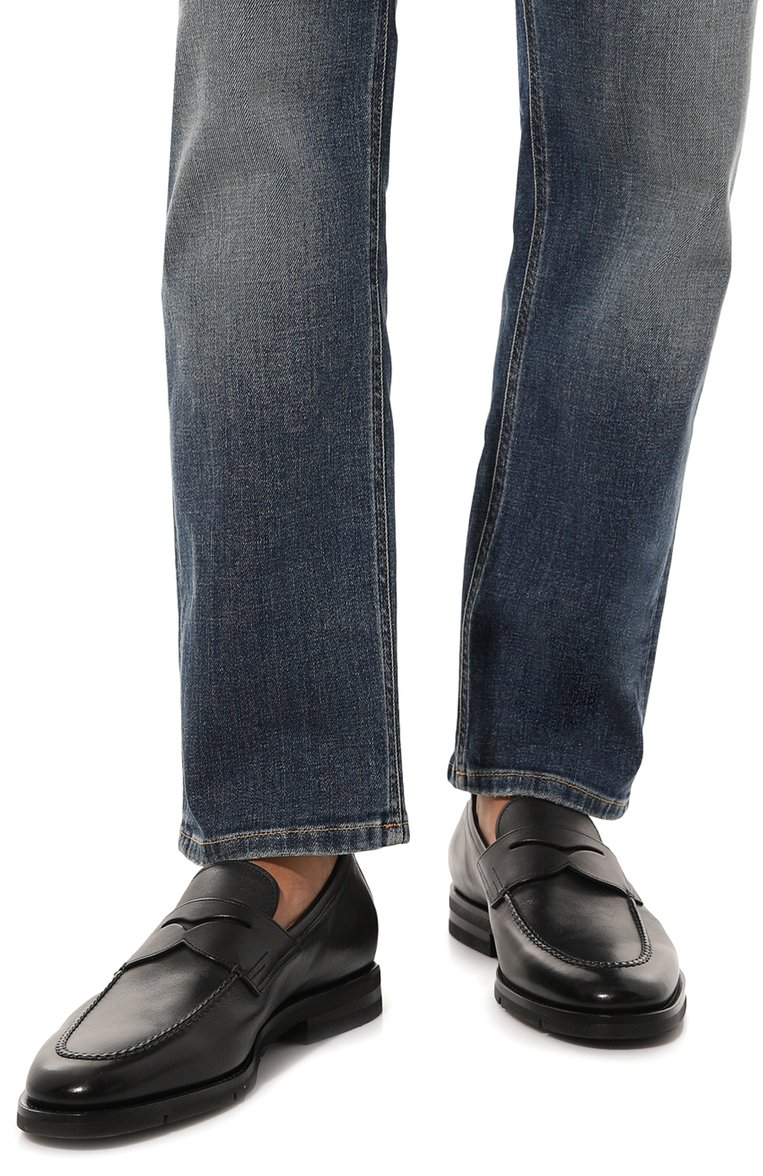 Мужские кожаные пенни-лоферы SANTONI черного цвета, арт. MCNG15609PI2BSLF | Фото 3 (Материал сплава: Проставлено; Материал внутренний: Натуральная кожа; Нос: Не проставлено; Стили: Классический; Материал внешний: Натуральная кожа)