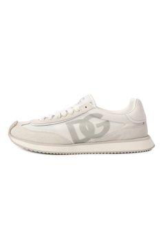 Женские комбинированные кроссовки dg cushion DOLCE & GABBANA светло-серого цвета, арт. CK2288/A5355 | Фото 4 (Драгоценные камни: Проставлено; Материал внутренний: Натуральная кожа; Материал внешний: Текстиль, Натуральная кожа; Подошва: Платформа; Материал сплава: Проставлено; Стили: Кэжуэл; Кросс-КТ: Низкие; Материал утеплителя: Без утеплителя)