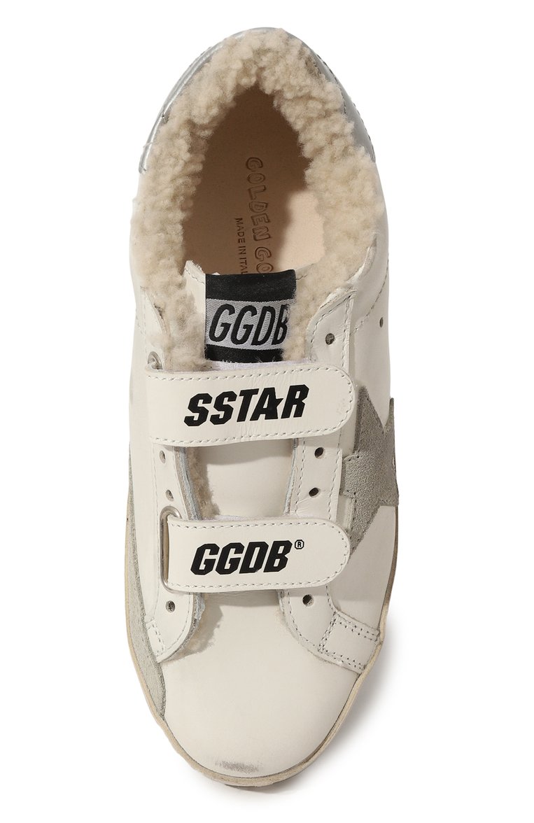 Детские кожаные кеды superstar GOLDEN GOOSE DELUXE BRAND белого цвета, арт. GYF00111.F002827 | Фото 4 (Материал утеплителя: Натуральный мех; Материал внутренний: Натуральная кожа; Материал сплава: Проставлено; Нос: Не проставлено; Девочки Кросс-КТ: Обувь-низкие; Материал внешний: Натуральная кожа)