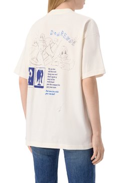 Женская хлопковая футболка DOMREBEL кремового цвета, арт. S0METIMES T-SHIRT SWAR0WSKI | Фото 4 (Длина (для топов): Стандартные; Рукава: Короткие; Материал сплава: Проставлено; Драгоценные камни: Проставлено; Стили: Кэжуэл; Принт: С принтом; Материал внешний: Хлопок)
