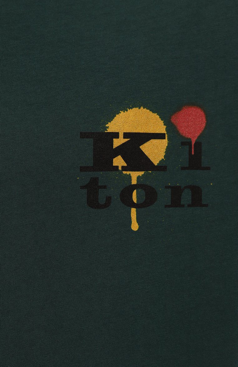 Мужская хлопковая футболка KITON темно-зеленого цвета, арт. UMK0362 | Фото 5 (Длина (для топов): Стандартные; Рукава: Короткие; Материал внешний: Хлопок; Принт: С принтом; Стили: Кэжуэл; Кросс-КТ: Джерси; Мужское Кросс-КТ: Футболка-одежда)