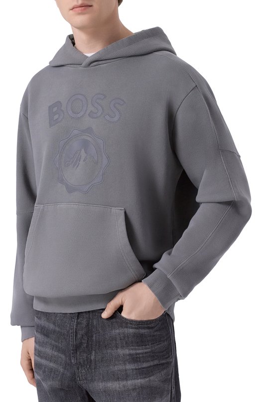 Хлопковое худи BOSS Orange 50547692 Серый  50547692 Фото 3