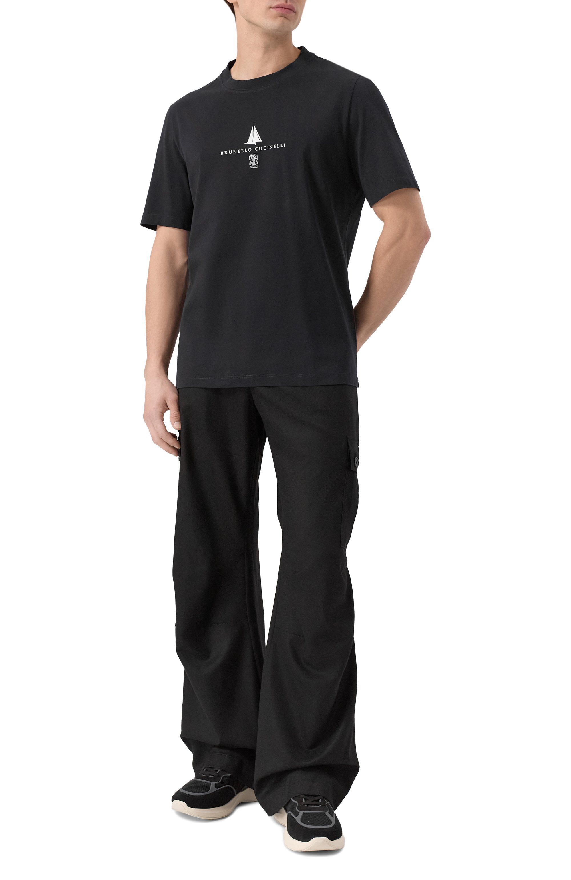 Хлопковая футболка BRUNELLO CUCINELLI темно-синего цвета по цене 65450 руб., арт. M0B138476P, фото 2 Хлопковая футболка BRUNELLO CUCINELLI, арт. M0B138476P, фото 2