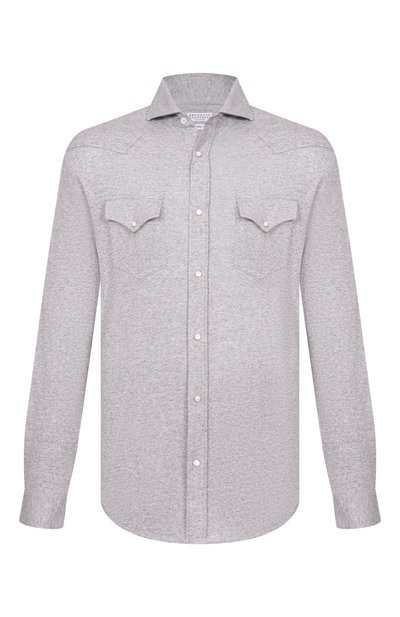 Мужская рубашка изо льна и хлопка BRUNELLO CUCINELLI, арт. MW8356666