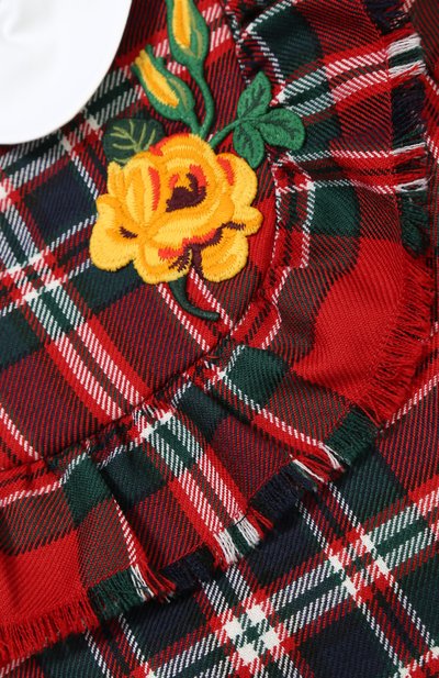 Шерстяное мини-платье в клетку с оборкой и аппликацией GUCCI, арт. 477737/XBB98, фото 3