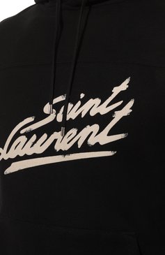 Мужской хлопковое худи SAINT LAURENT черного цвета, арт. 677263/YBVB21095 | Фото 5 (Рукава: Длинные; Длина (для топов): Стандартные; Принт: С принтом; Мужское Кросс-КТ: Худи-одежда; Материал сплава: Проставлено; Нос: Не проставлено; Материал внешний: Хлопок; Стили: Спорт-шик; Драгоценные камни: Проставлено)