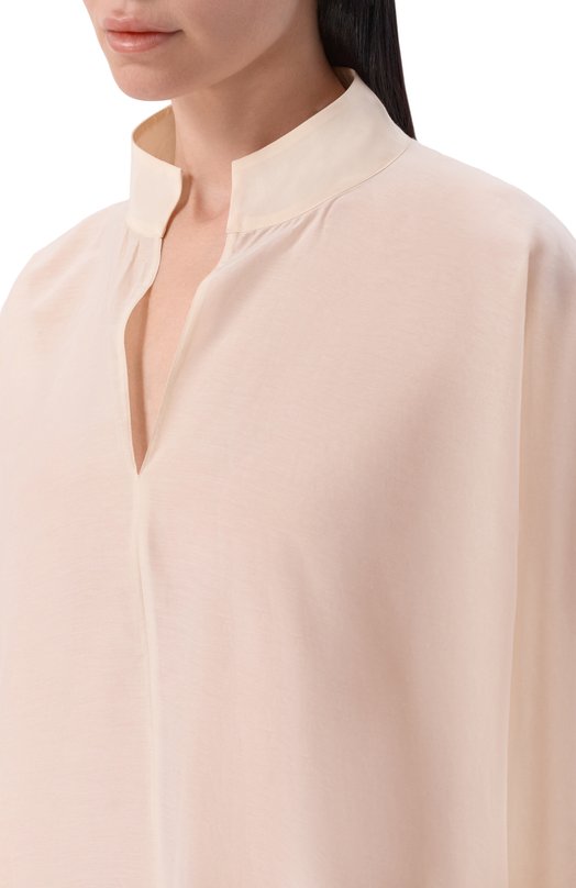 Блузка из хлопка и шелка 12 STOREEZ 137699 Кремовый  137699 Фото 5