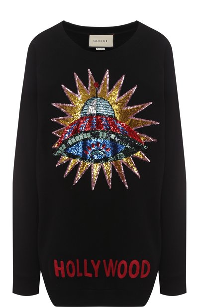Хлопковый свитшот свободного кроя с вышивкой пайетками GUCCI, арт. 457924/X9D13, фото 1