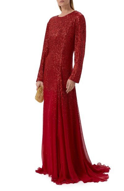 Женское шелковое платье с отделкой пайетками OSCAR DE LA RENTA, арт. 19PE014SCH/18