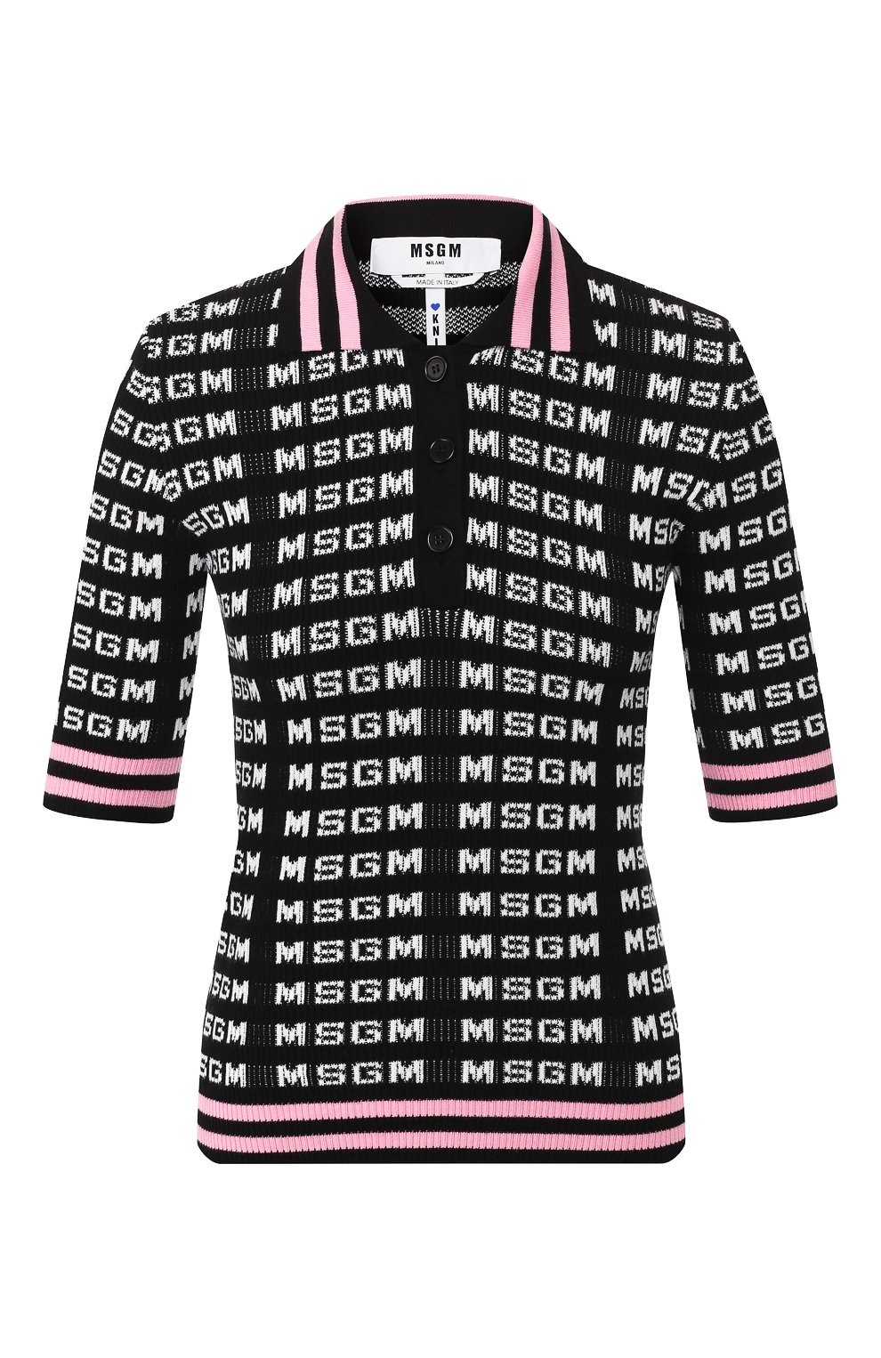 Хлопковое поло MSGM черно-белого цвета по цене 31200 руб., арт. 2841MDM111 207292, фото 1 Хлопковое поло MSGM, арт. 2841MDM111 207292, фото 1