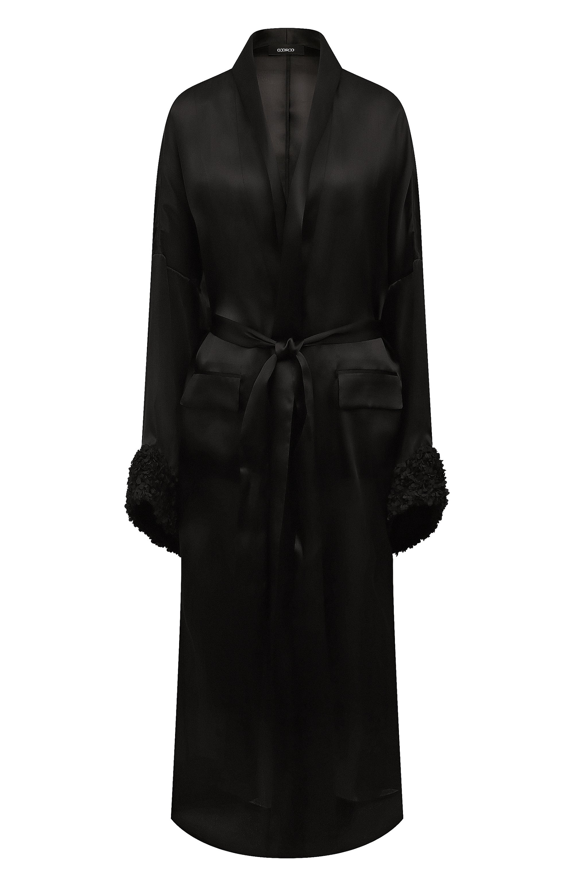 Шелковый плащ GOOROO черного цвета по цене 147960 руб., арт. TC002-2220-900-FW24/25, фото 1 Шелковый плащ GOOROO, арт. TC002-2220-900-FW24/25, фото 1
