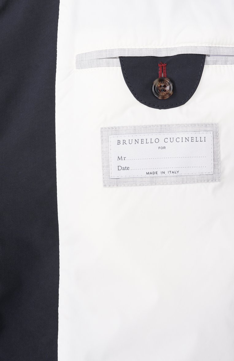 Мужской жилет BRUNELLO CUCINELLI темно-синего цвета, арт. MD4796520 | Фото 7 (Длина (верхняя одежда): Короткие; Материал подклада: Синтетический материал; Мужское Кросс-КТ: жилеты-тонкие; Стили: �Кэжуэл; Материал внешний: Синтетический материал)