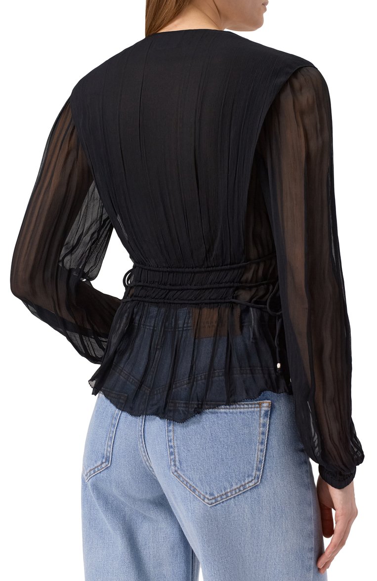 Женская блузка из вискозы ISABEL MARANT ETOILE черного цвета, арт. HT0552FA/C1J07E | Фото 4 (Рукава: Длинные; Длина (для топов): Стандартные; Материал внешний: Вискоза; Принт: Без принта; Женское Кросс-КТ: Блуза-одежда; Стили: Бохо)