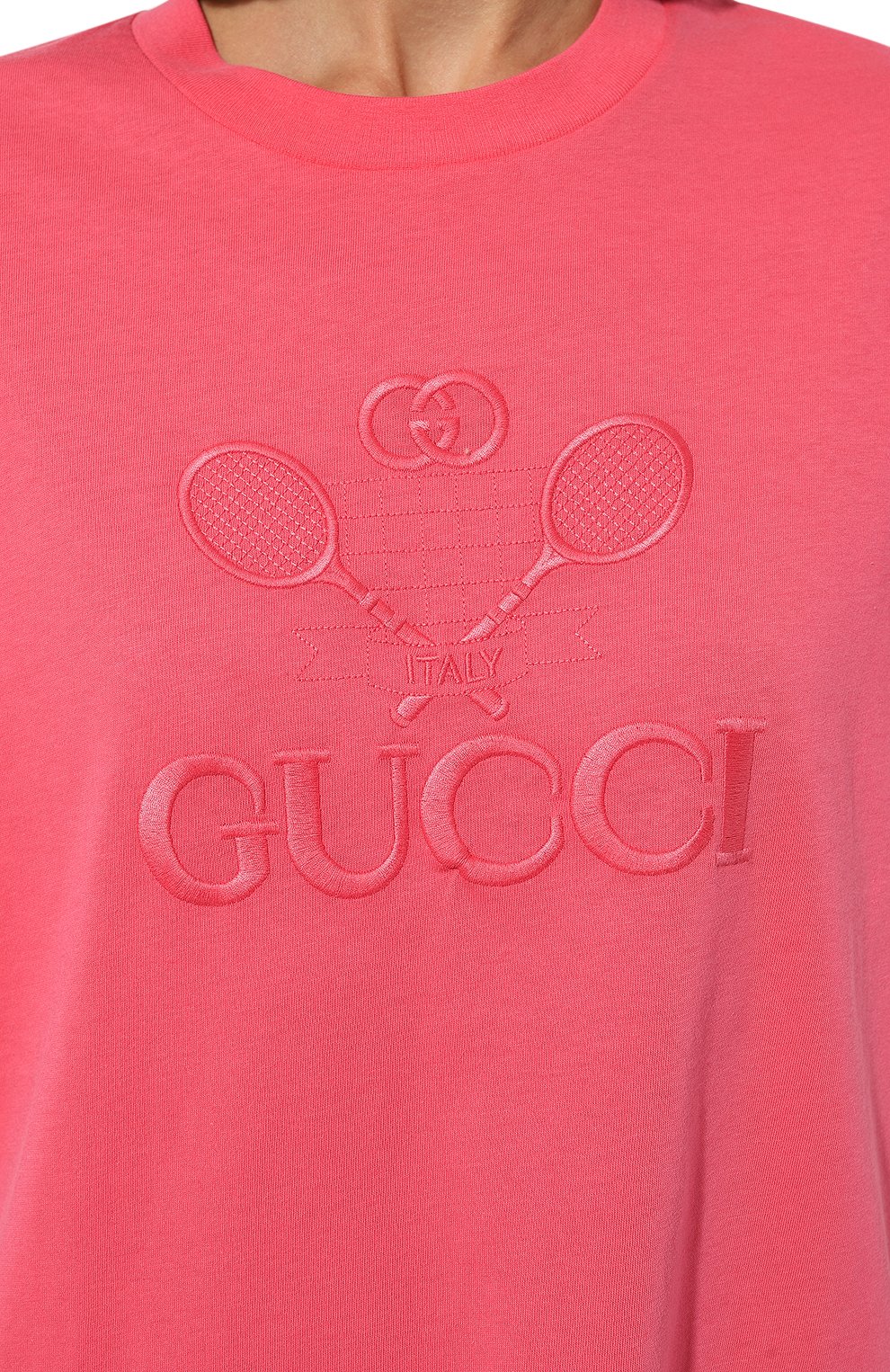 Хлопковая футболка GUCCI розового цвета по цене 64800 руб., арт. 580968 XJBHK, фото 5 Хлопковая футболка GUCCI, арт. 580968 XJBHK, фото 5