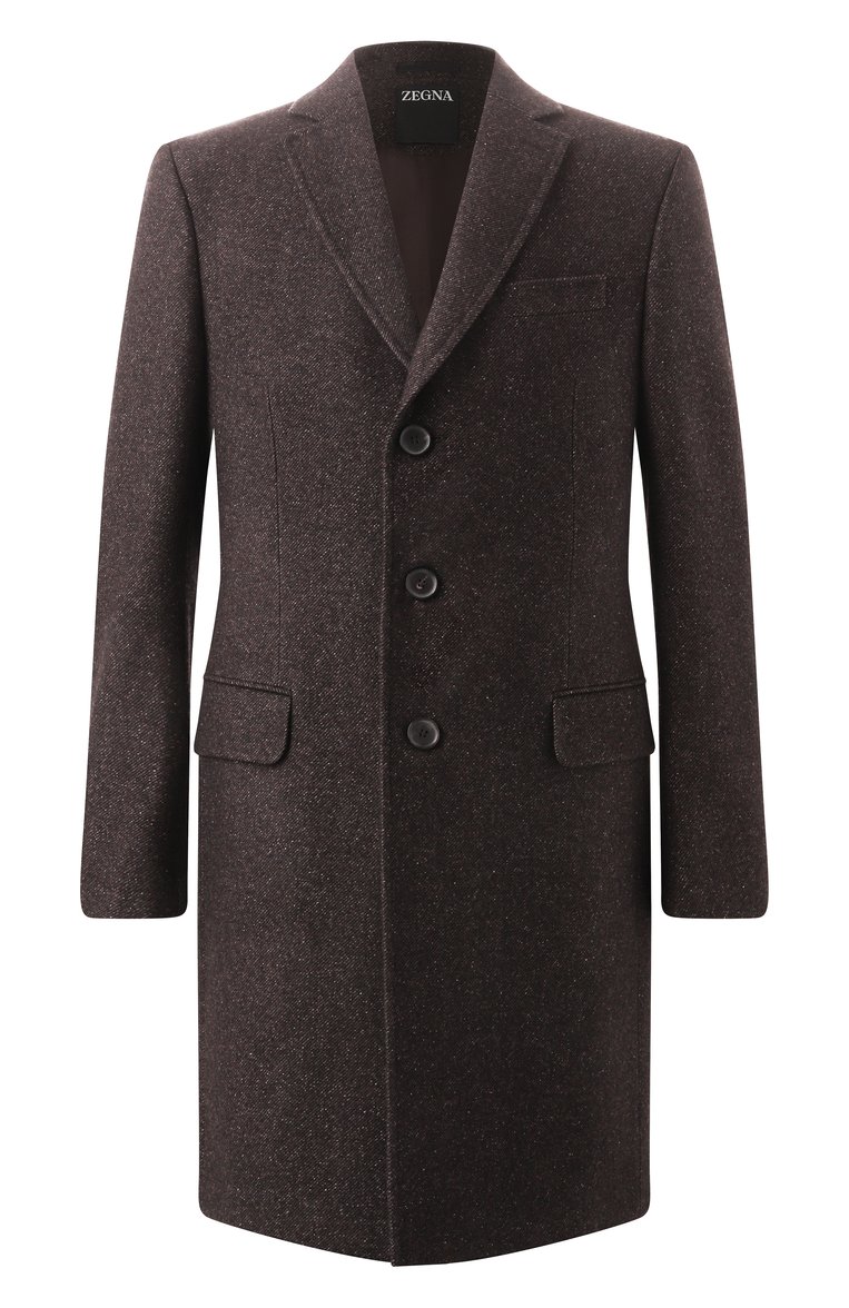 Мужской пальто из шерсти и шелка ZEGNA темно-коричневого цвета, арт. 4GJ3G0/897701A8 | Фото 1 (Материал внешний: Шерсть; Материал подклада: Вискоза; Рукава: Длинные; Длина (верхняя одежда): До середины бедра; 1-2-бортные: Однобортные; Мужское Кросс-КТ: пальто-верхняя одежда; Стили: Кэжуэл, Классический)