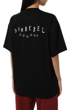 Женская хлопковая футболка DOMREBEL черного цвета, арт. DU0/T-SHIRT | Фото 4 (Рукава: Короткие; Длина (для топов): Стандартные; Драгоценные камни: Проставлено; Материал сплава: Проставлено; Материал внешний: Хлопок; Стили: Кэжуэл; Женское Кросс-КТ: Футболка-одежда; Принт: С принтом)