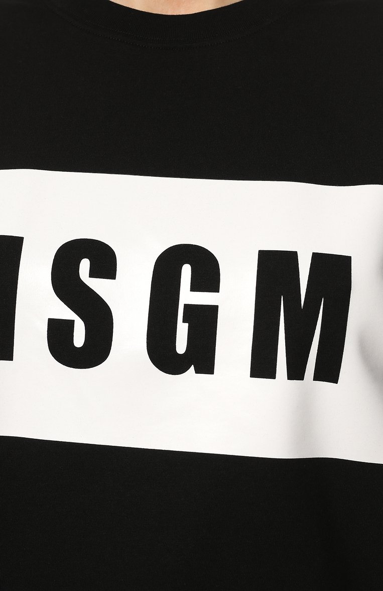 Женская хлопковая футболка MSGM черного цвета, арт. 2000MDM520 200002 | Фото 5 (Рукава: Короткие; Длина (для топов): Стандартные; Материал внешний: Хлопок; Стили: Спорт-шик; Принт: С принтом; Материал сплава: Проставлено; Драгоценные камни: Проставлено; Нос: Не проставлено)