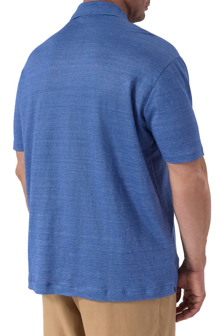 Мужская льняное поло PAUL&SHARK синего цвета, арт. 25411243/5XL | Фото 4 (Рукава: Короткие; Длина (для топов): Удлиненные; Материал внешний: Лен; Застежка: Пуговицы; Принт: Без принта; Стили: Кэжуэл; Big sizes: Big Sizes; Автоматизация состава: Проставлено; Автоматизация ТО: Проставлено; Детали: Без декора; Кросс-КТ: Трикотаж)