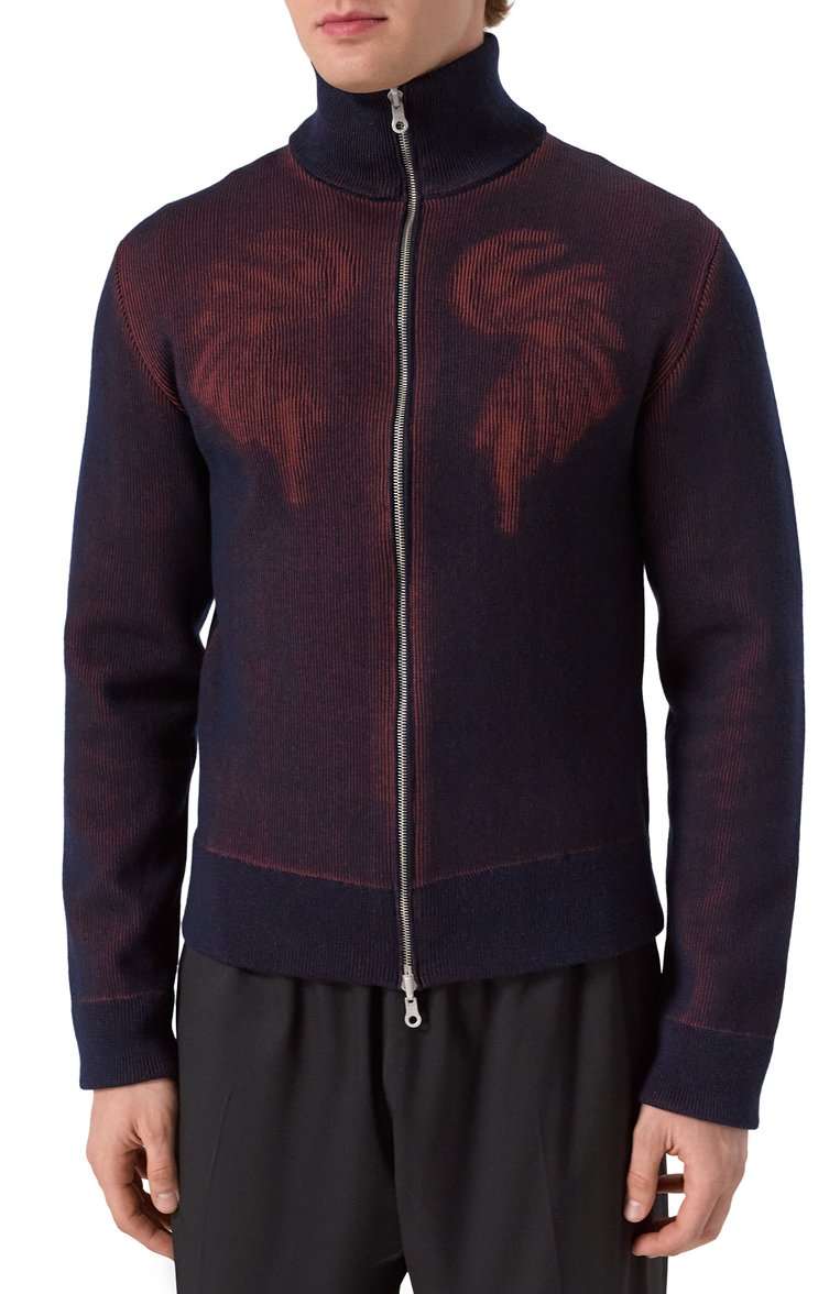 Мужской двусторонний кардиган DRIES VAN NOTEN темно-синего цвета, арт. 251-021223-1711 | Фото 3 (Длина (для топов): Стандартные; Материал внешний: Шерсть, Хлопок; Рукава: Длинные; Мужское Кросс-КТ: Кардиган-одежда; Стили: Гранж; Застежка: Молния; Автоматизация ТО: Проставлено; Автоматизация состава: Проставлено)