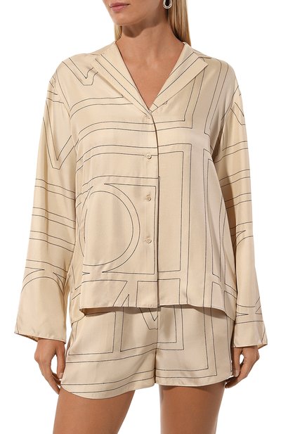 Атласная блузка TOTEME светло-бежевого цвета по цене 89950 руб., арт. 213-755-707, фото 3 Атласная блузка TOTEME, арт. 213-755-707, фото 3