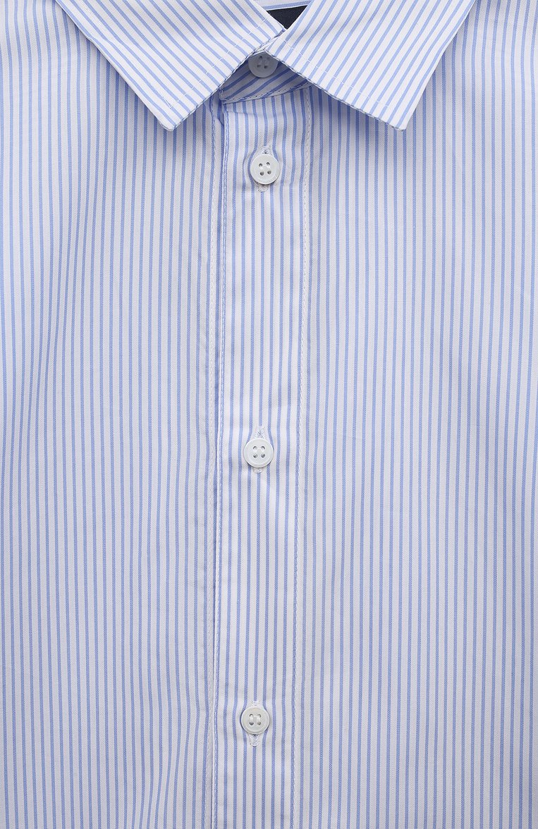 Детская хлопковая рубашка DAL LAGO голубого цвета, арт. W002/9511/7-12 | Фото 3 (Рукава: Длинные; Материал сплава: Проставлено; Материал внешний: Хлопок; Стили: Классический; Мальчики-школьная форма: Рубашки; Драгоценные камни: Проставлено)