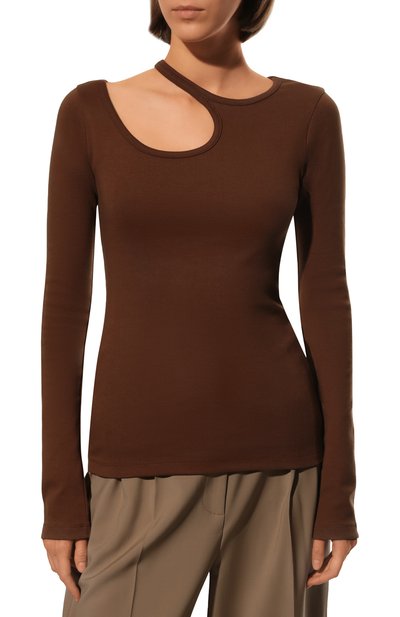Хлопковый топ LOW CLASSIC коричневого цвета по цене 23300 руб., арт. L0W22PF_TS11BR, фото 3 Хлопковый топ LOW CLASSIC, арт. L0W22PF_TS11BR, фото 3
