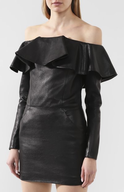 Кожаное платье SAINT LAURENT черного цвета по цене 452000 руб., арт. 600593/YC2UE, фото 3 Кожаное платье SAINT LAURENT, арт. 600593/YC2UE, фото 3