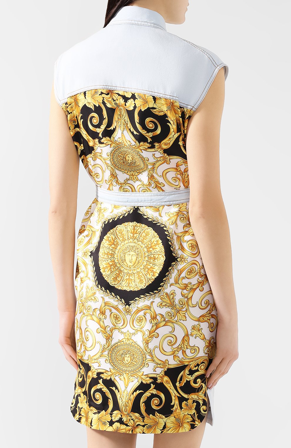 Платье из смеси шелка и хлопка VERSACE голубого цвета по цене 230500 руб., арт. A81977/A228640, фото 4 Платье из смеси шелка и хлопка VERSACE, арт. A81977/A228640, фото 4