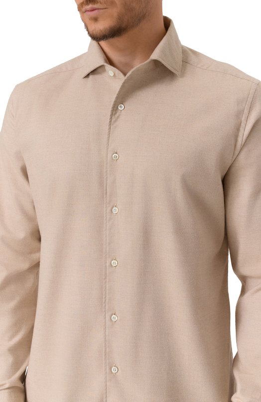 Рубашка из хлопка и кашемира Corneliani 26P156-2611629 Бежевый  26P156-2611629 Фото 5