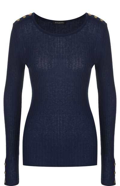 Женский однотонный хлопковый пуловер с круглым вырезом BALMAIN, арт. 148525/J012