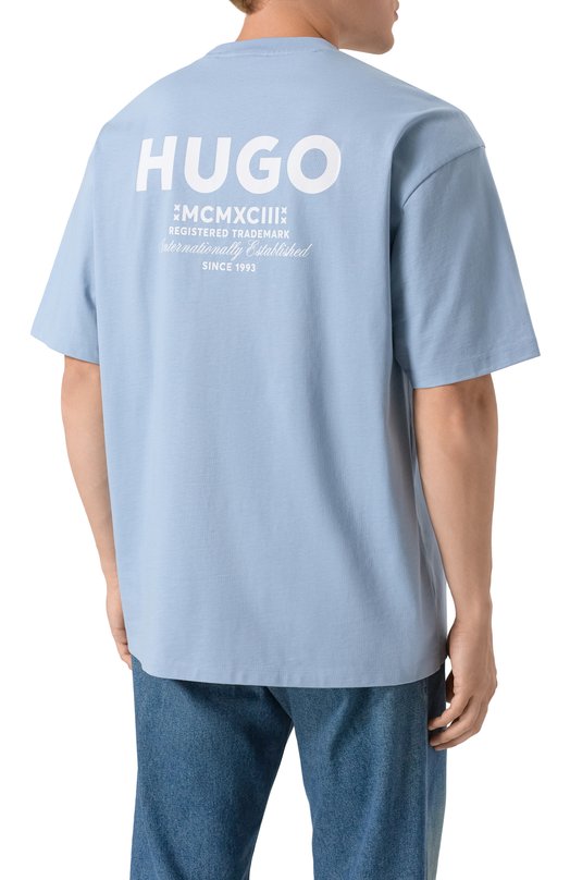 Хлопковая футболка HUGO Blue 50509776 Голубой  50509776 Фото 4