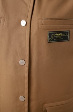 Женский хлопковый жакет GANNI бежевого цвета, арт. W0027/6827 | Фото 6 (Драгоц�енные камни: Проставлено; Рукава: Длинные; Длина (для топов): Стандартные; Материал сплава: Проставлено; Женское Кросс-КТ: Жакет-одежда; 1-2-бортные: Однобортные; Кросс-КТ: костюм; Стили: Кэжуэл; Материал внешний: Хлопок)