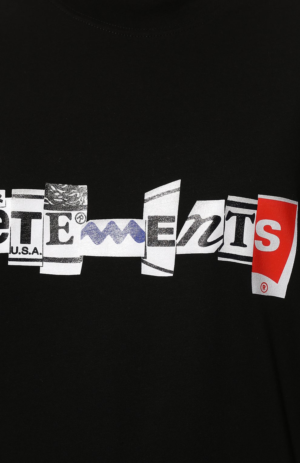 Хлопковая футболка VETEMENTS черного цвета по цене 38900 руб., арт. UA53TR220B 1611/W, фото 5 Хлопковая футболка VETEMENTS, арт. UA53TR220B 1611/W, фото 5