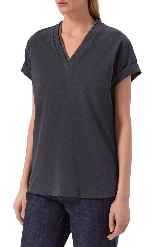 Хлопковая футболка Brunello Cucinelli M0T18BD222 Чёрный  M0T18BD222 Фото 3