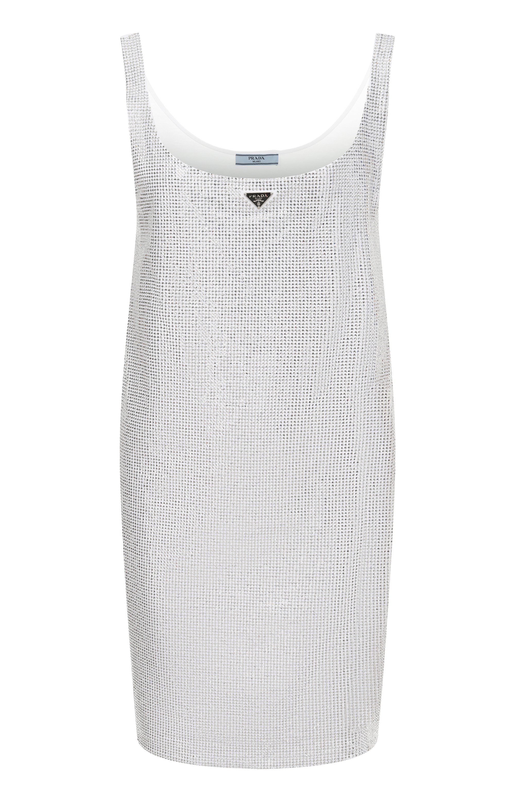 Платье с отделкой стразами PRADA белого цвета по цене 315500 руб., арт. 33576R/13TI, фото 1 Платье с отделкой стразами PRADA, арт. 33576R/13TI, фото 1